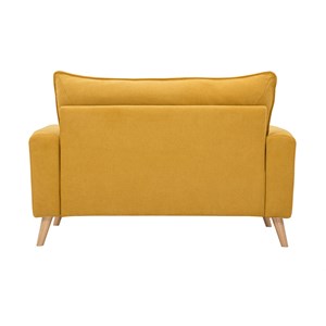 Canapé 2 places en tissu effet velours jaune moutarde et bois clair jonas