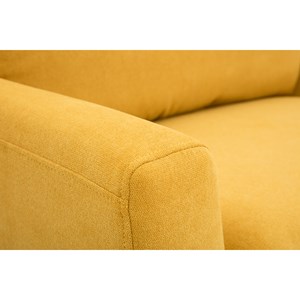 Canapé 2 places en tissu effet velours jaune moutarde et bois clair jonas