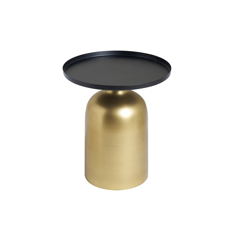 Table d'appoint ronde en métal doré et plateau noir mat ramses