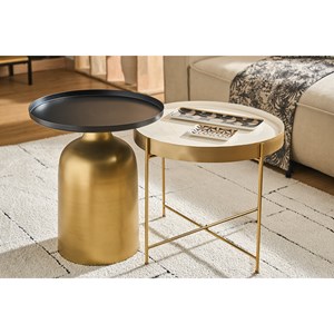 Table d'appoint ronde en métal doré et plateau noir mat ramses