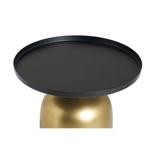 Table d'appoint ronde en métal doré et plateau noir mat ramses