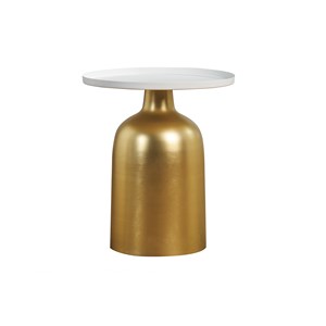 Table d'appoint ronde en métal doré et plateau blanc mat ramses