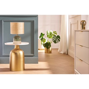 Table d'appoint ronde en métal doré et plateau blanc mat ramses