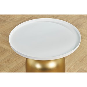 Table d'appoint ronde en métal doré et plateau blanc mat ramses