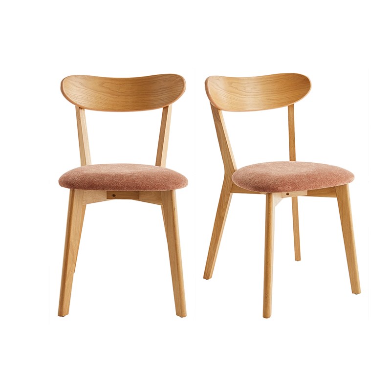 Chaises en bois clair chêne et tissu effet velours terre brûlée (lot de 2) dove