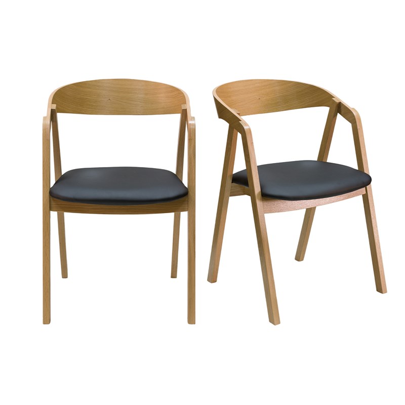 Chaises empilables en bois clair chêne et assises noires (lot de 2) lova