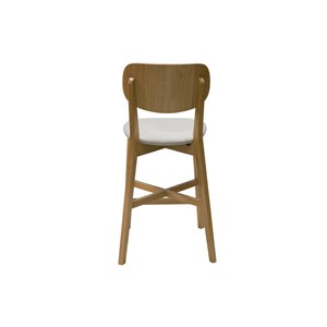 Tabouret de bar en bois clair chêne massif et tissu beige h65 cm lucia