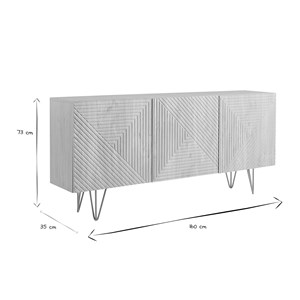 Buffet gravé finition bois clair chêne et métal doré 3 portes l160 cm ozen