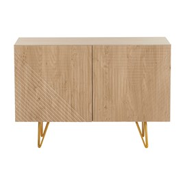 Buffet gravé finition bois clair chêne et métal doré 2 portes l107 cm ozen