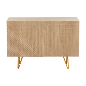 Buffet gravé finition bois clair chêne et métal doré 2 portes l107 cm ozen