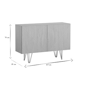 Buffet gravé finition bois clair chêne et métal doré 2 portes l107 cm ozen