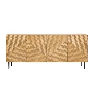 Buffet en bois clair chêne massif gravé et métal noir 4 portes l180 cm archipel