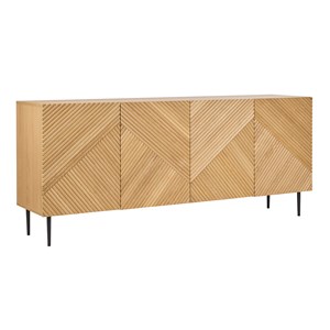 Buffet en bois clair chêne massif gravé et métal noir 4 portes l180 cm archipel