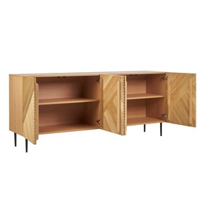 Buffet en bois clair chêne massif gravé et métal noir 4 portes l180 cm archipel