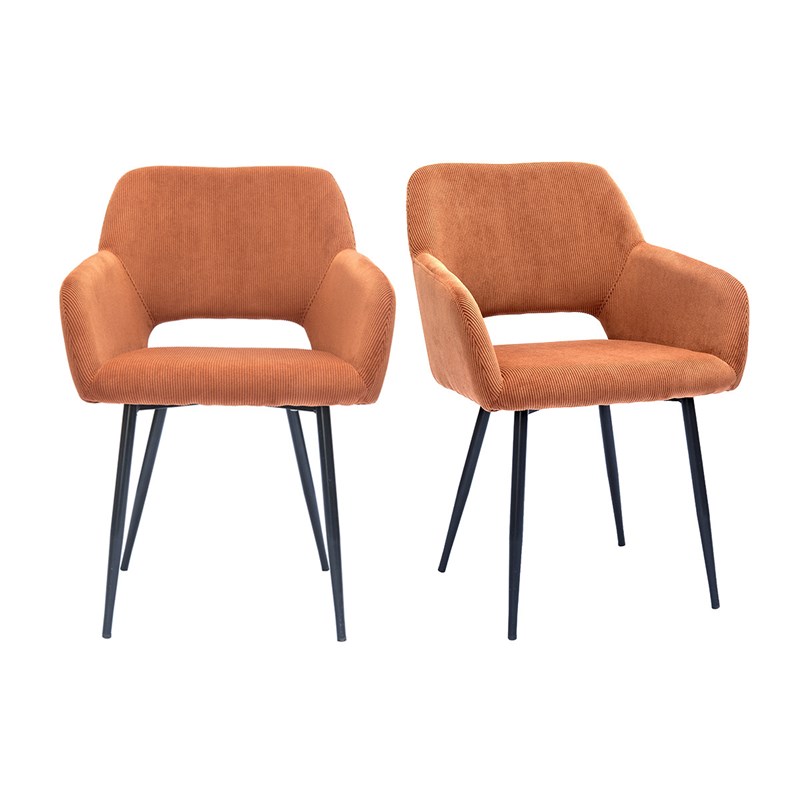 Chaises en tissu velours côtelé terre brûlée et métal noir (lot de 2) laurette