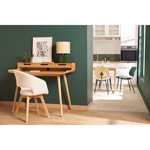 Chaise en tissu effet laine bouclée blanc et bois clair massif prisma