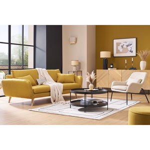 Fauteuil en tissu effet velours beige et métal noir maxine