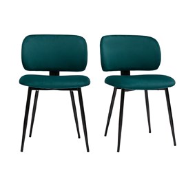 Chaises en tissu velours bleu pétrole et métal noir (lot de 2) atrium
