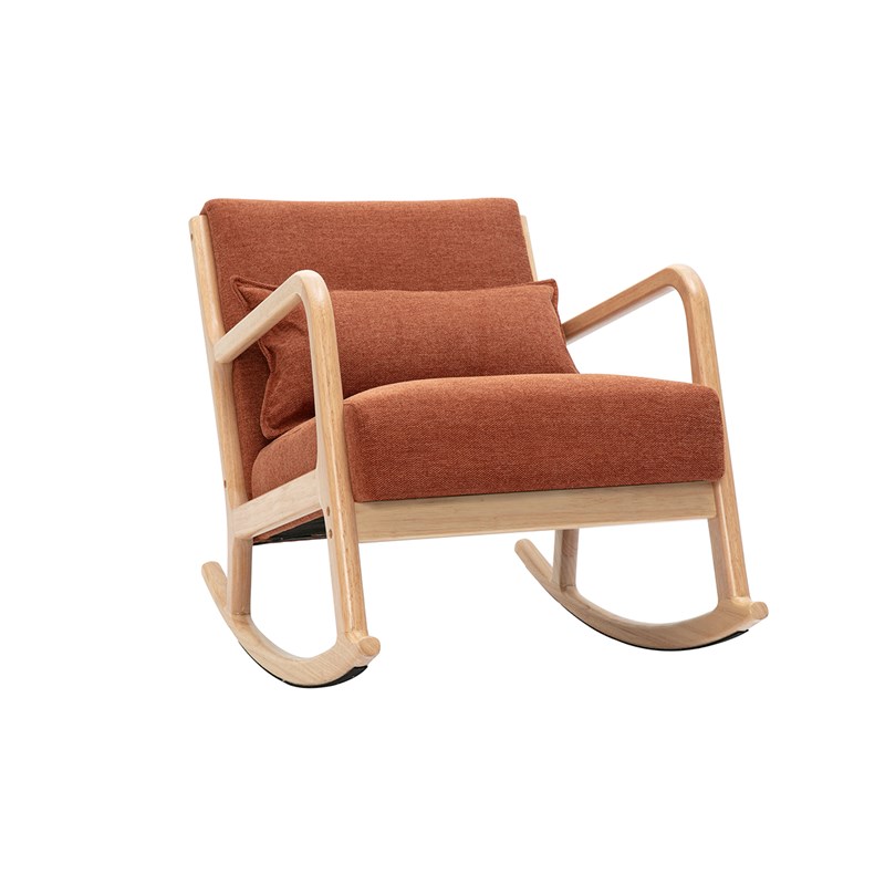 Rocking chair en tissu effet velours terre brûlée et bois clair massif derry