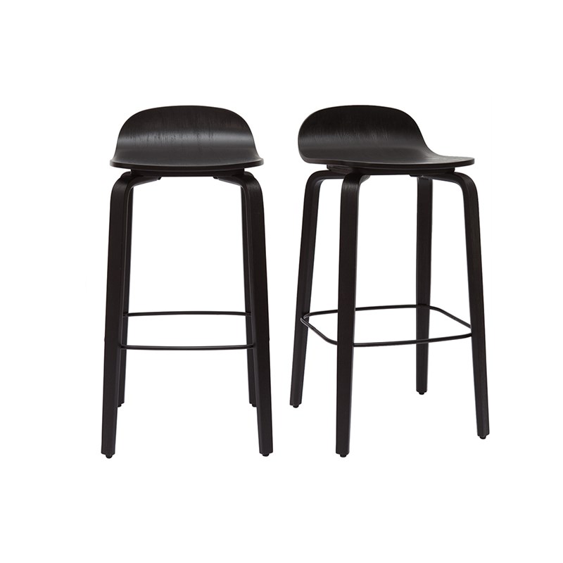 Tabourets de bar bois noir h68 cm (lot de 2) obra