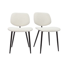 Chaises en tissu effet laine bouclée blanc et métal noir (lot de 2) tobias