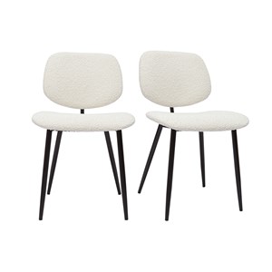 Chaises en tissu effet laine bouclée blanc et métal noir (lot de 2) tobias