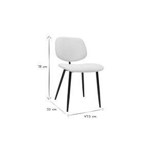 Chaises en tissu effet laine bouclée blanc et métal noir (lot de 2) tobias