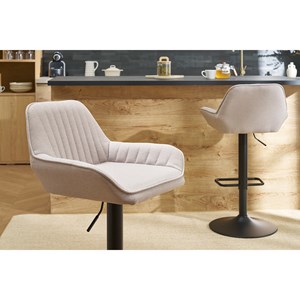 Tabourets de bar réglables en tissu beige et métal noir (lot de 2) ronnie