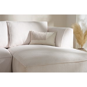 Canapé d'angle droit en tissu velours côtelé écru 3-4 places panam