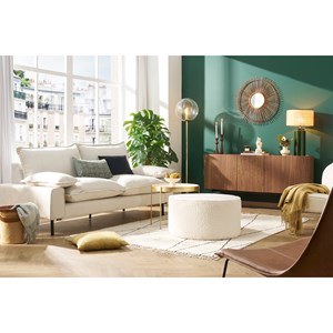 Canapé 3 places en tissu effet velours beige et métal noir dory