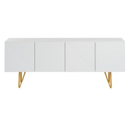 Meuble tv gravé blanc et métal doré l140 cm ozen