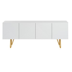 Meuble tv gravé blanc et métal doré l140 cm ozen