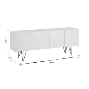 Meuble tv gravé blanc et métal doré l140 cm ozen
