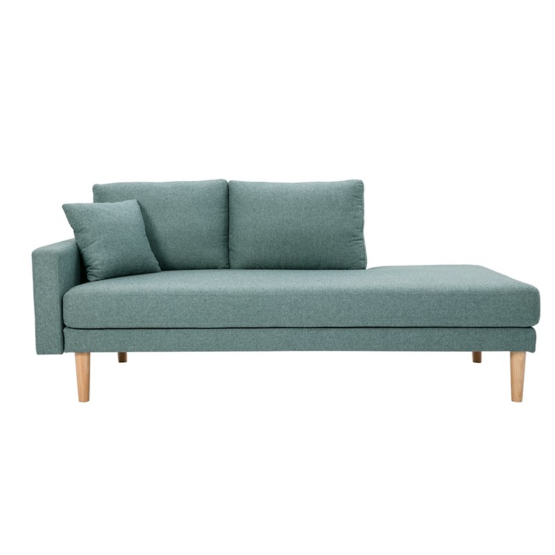 Méridienne en tissu vert de gris et bois clair massif l190 cm bertille