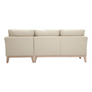 Canapé d'angle droit déhoussable 4 places en tissu beige et bois clair oslo