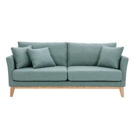 Canapé déhoussable 3 places en tissu vert de gris et bois clair oslo