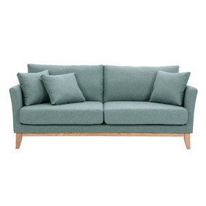 Canapé déhoussable 3 places en tissu vert de gris et bois clair oslo