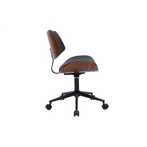 Chaise de bureau à roulettes noir, bois foncé noyer et métal noir malmo