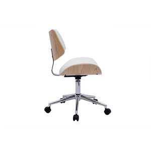Chaise de bureau à roulettes blanc, bois clair chêne et métal malmo