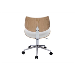 Chaise de bureau à roulettes blanc, bois clair chêne et métal malmo