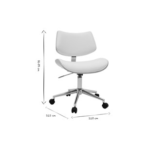 Chaise de bureau à roulettes blanc, bois clair chêne et métal malmo