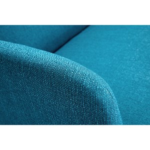 Canapé 2 places en tissu bleu canard et bois clair isko