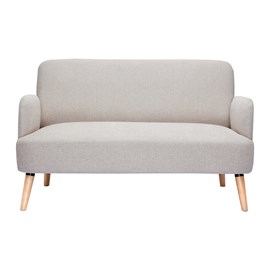 Canapé 2 places en tissu effet velours texturé beige et bois clair isko