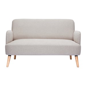 Canapé 2 places en tissu effet velours texturé beige et bois clair isko