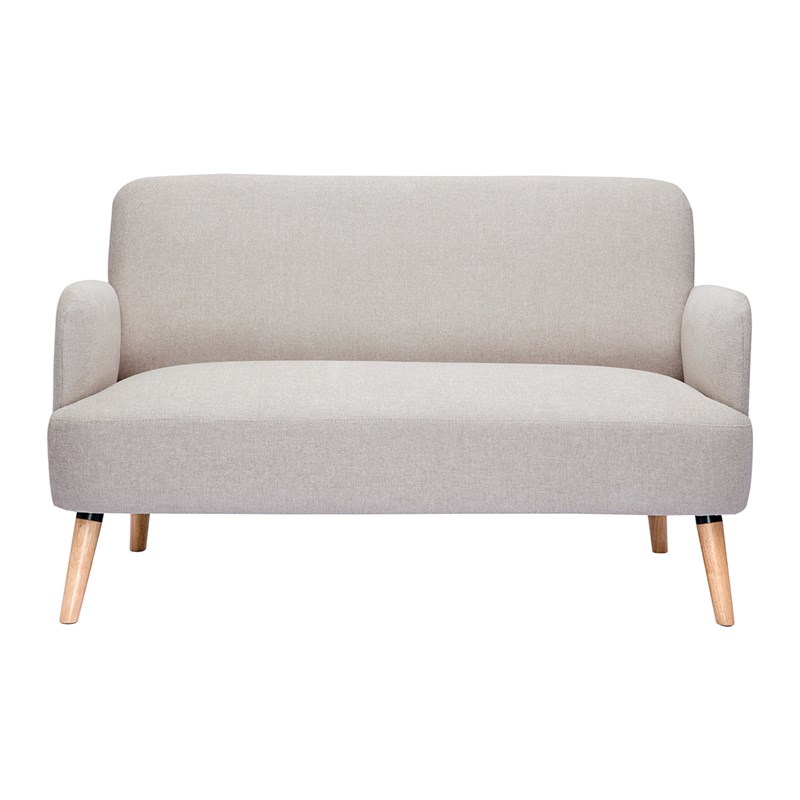 Canapé 2 places en tissu effet velours texturé beige et bois clair isko