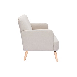 Canapé 2 places en tissu effet velours texturé beige et bois clair isko