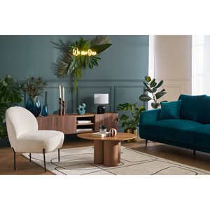 Fauteuil en tissu effet laine bouclée blanc et métal noir beley