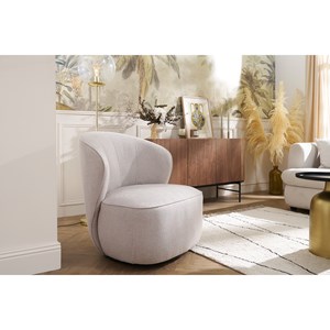 Fauteuil pivotant en tissu effet velours texturé beige amber