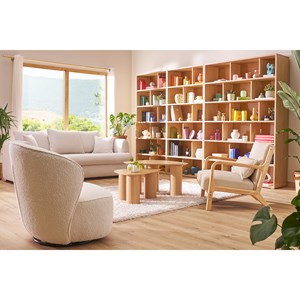 Fauteuil pivotant en tissu effet laine bouclée blanc amber