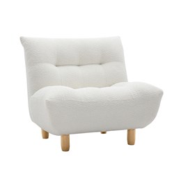 Fauteuil en tissu effet laine bouclée blanc et bois clair yumi
